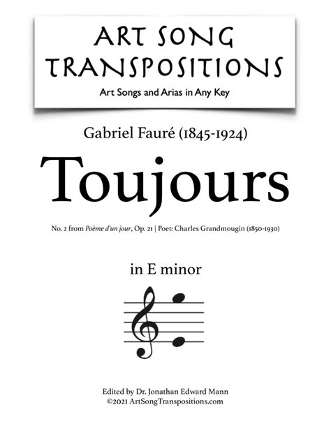 FAURÉ: Toujours, Op. 21 No. 2 (transposed To E Minor)